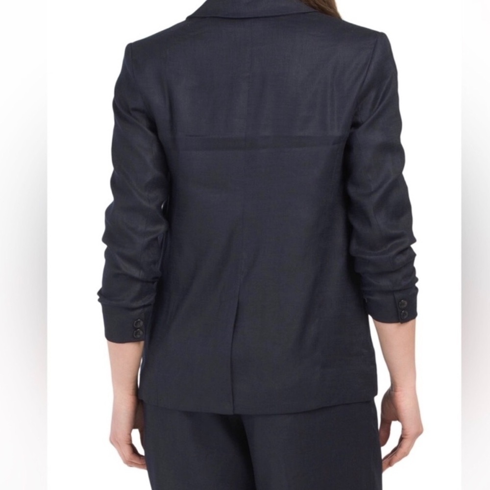 Elie Tahari Women's Navy Blue Blazer Size 6 linen Suit Jacket - Picture 5 of 9